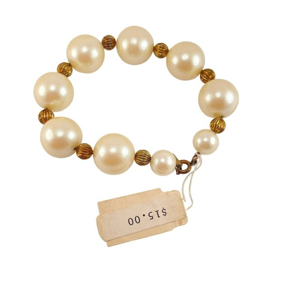 Lisner Faux Pearl Gold Tone Beaded Bracelet Original Hang Tag - Picture 5 of 8